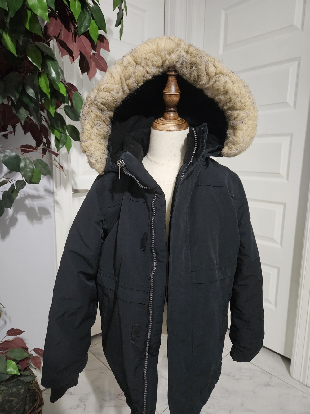 Miles The Lable Kids Black Puffer Jacket with Tan Faux-Fur Hood